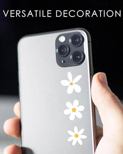 Little Daisy Stickers, Set of 70 Cute Aesthetic Decals for Laptop, Water Bottle, and Phone, Small White Floral, 1 Inch (White)