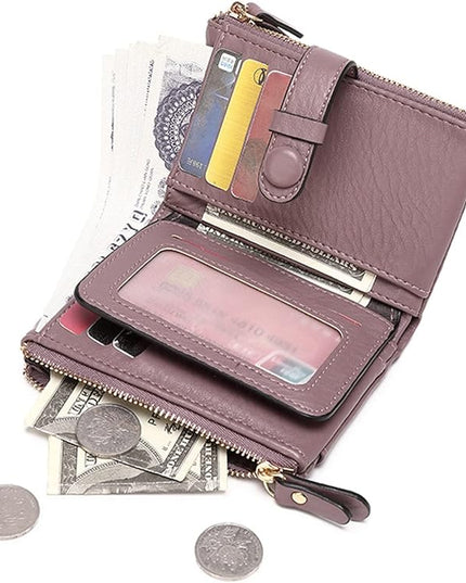 AOXONEL Women's Wallets Leather Wallets for Women Rfid Small Ladies Wallet Billfolds for Women,Trifold Mini Wallets for Women with Double Zipper Coin Pocket (Purple)