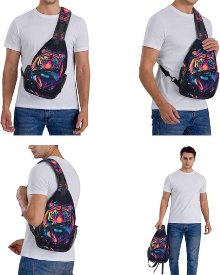 Animal Face Sling Bag Crossbody Bags Chest Bag Backpack for Travel Running and Hiking for Men Women Colorful Tiger
