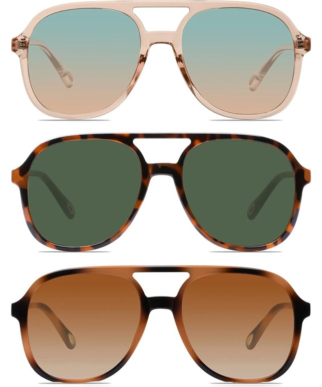 YDAOWKN Retro Square Aviator Sunglasses for Womens Mens Vintage 70s Double Bridge Sun Glasses
