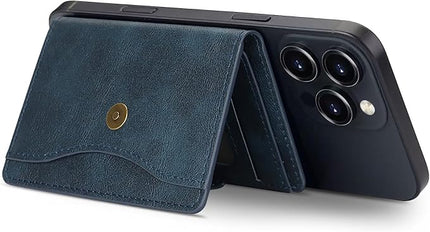 Ultra-Thin Magnetic Wallet Card Holder for iPhone and All MagSafe Protective Cases，Premium PU leather, powerful magnetic closure, stand function, 6 card slots (Blue)
