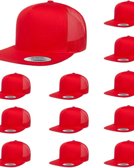 Yupoong 5-Panel YP Classic Trucker Cap | High Profile Flat Visor Snapback | OSFM | Bulk Packs Available