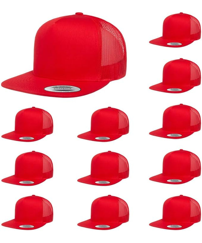 Yupoong 5-Panel YP Classic Trucker Cap | High Profile Flat Visor Snapback | OSFM | Bulk Packs Available