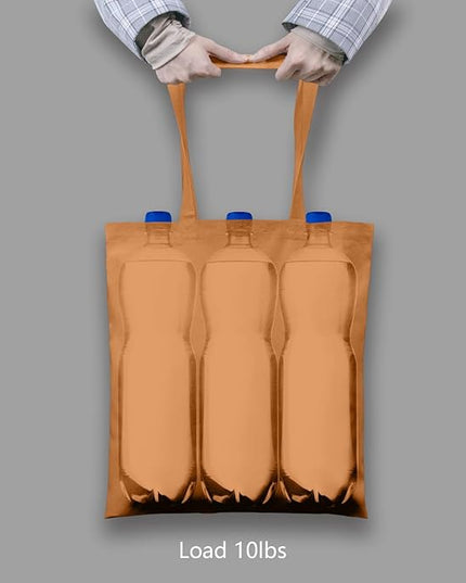 TOPDesign 12-Pack Economical 16"x15" Khaki Cotton Tote Bags, Lightweight Medium Reusable Grocery Shopping Cloth Bags, Suitable for DIY, Advertising, Promotion, Gift, Activity