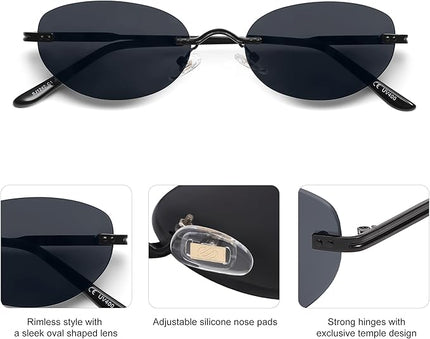 SOJOS Retro Small Oval Sunglasses Womens Trendy Rimless Sun Glasses Vintage Narrow Shades SJ1242