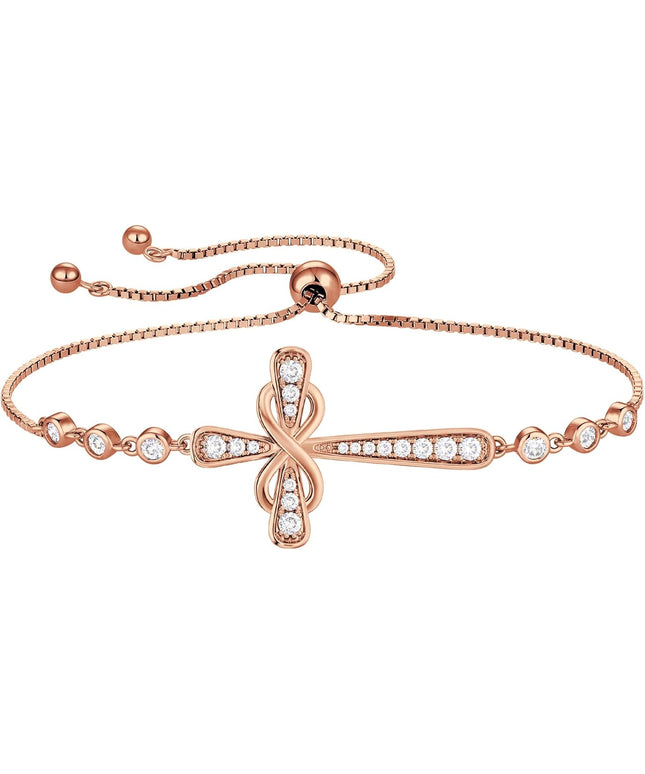 YL Cross Bracelet 925 Sterling Silver Infinity Sideways Link Bracelet Birthstone Jewelry for Women