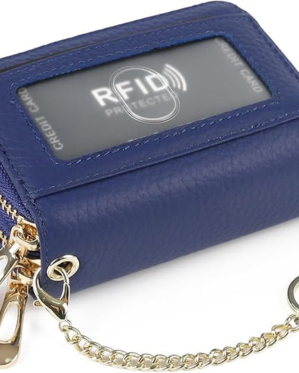 imeetu RFID Credit Card Holder, Small Leather Zipper Card Case Wallet for Women