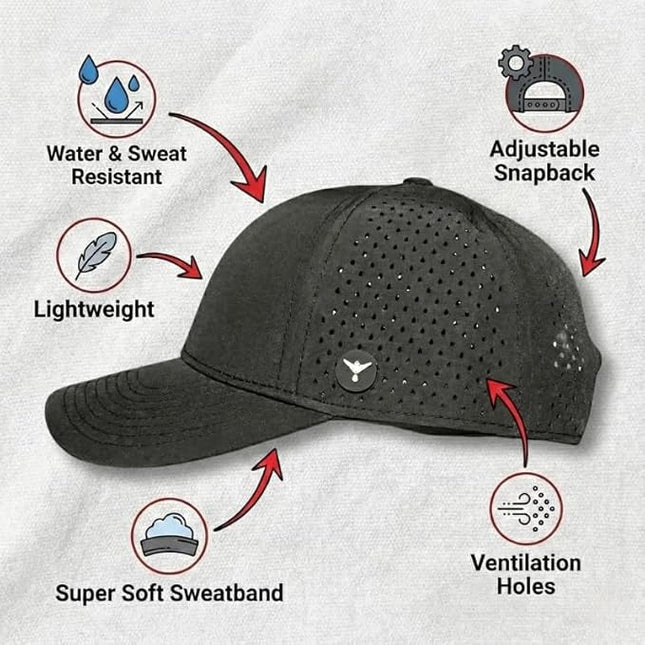 PHNX FIT Performance Snapback Hat for Men & Women - Water Resistant & Sweat Wicking, Lightweight Workout Cap | Running | Golf