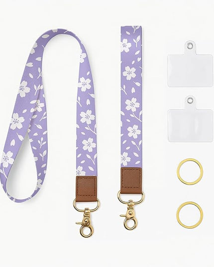 Cell Phone Lanyard with Wrist Strap, Sakura Floral Neck Lanyard for Phones, Car Keys, ID Badge and Wallet – Universal Set