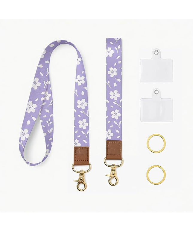 Cell Phone Lanyard with Wrist Strap, Sakura Floral Neck Lanyard for Phones, Car Keys, ID Badge and Wallet – Universal Set