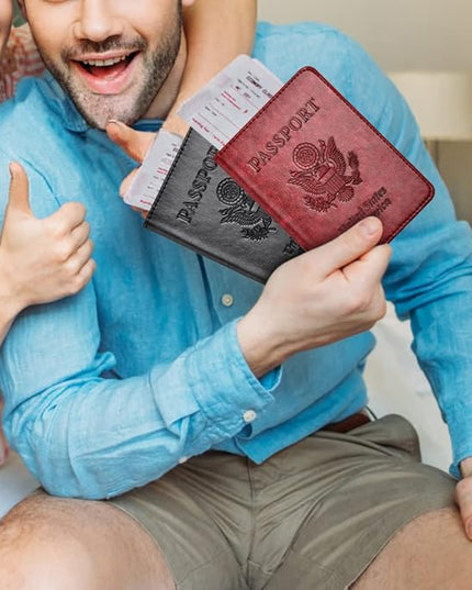 Passport and Vaccine Card Holder Combo with Vaccine Card Slot, Passport Wallet/ Cover/Case/Holder for Women and Men（AC-Wine red）