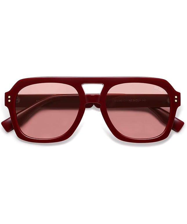 SOJOS Retro Thick Polarized Aviator Sunglasses for Women Men, Large Trendy Bold Square Pilot Shades SJ2385