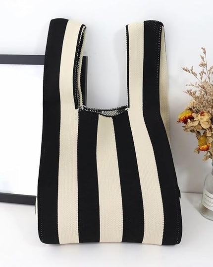 Women's Wrist Knot Tote Bag Small Crochet Wristlet Handbag Aesthetic Cute Knit Purse (Very Small Size)