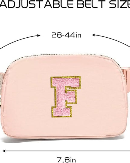 Gitus 6 7 8 9 10 Year Old Girl Gifts Belt Bag Fanny Pack Crossbody Bags with Initial Letter Patch Things for Teen Girls Easter Gifts for Girls Travel Essentials（Coral Pink-F）