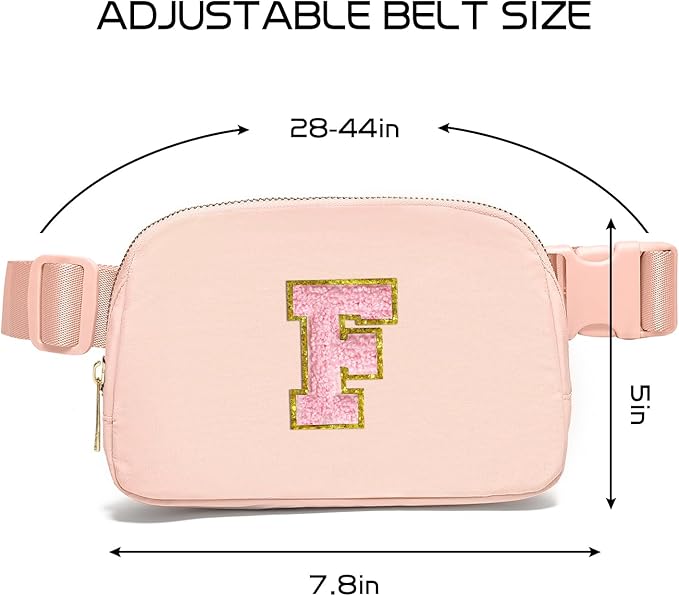 Gitus 6 7 8 9 10 Year Old Girl Gifts Belt Bag Fanny Pack Crossbody Bags with Initial Letter Patch Things for Teen Girls Easter Gifts for Girls Travel Essentials(Coral Pink-F)