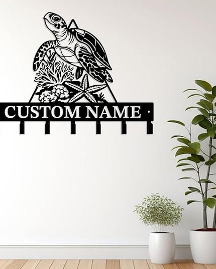 Casebrick Custom Sea Turtle Metal Wall Hooks,Key Holder-Personalized Iron Wall Decor for Keys, Coats & Home Organization (Black, Handmade,Decorative for Entryway, Beach,Bedroom,Office) (Style M)