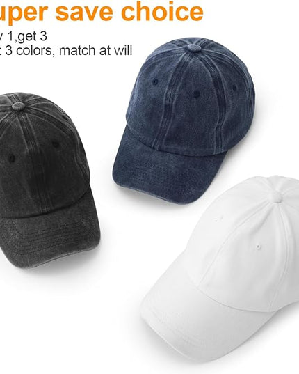 MEINICY 3 Packs Washed-Cotton Plain Baseball Cap, Vintage Adjustable Dad Hats Gift for Men/Women,Unstructured