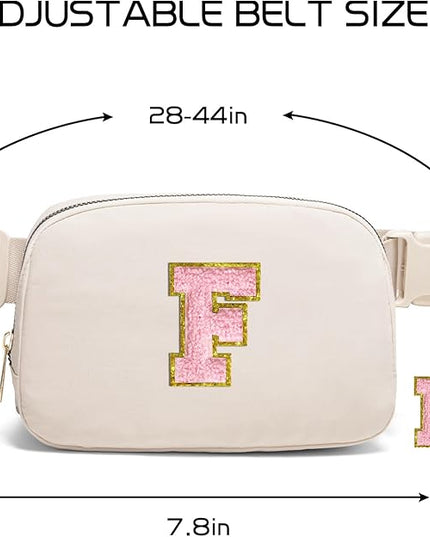 Gitus Belt Bag Fanny Pack Crossbody Bags with Initial Letter Patch Cute Stuff Birthday Gifts for Teenager Girls Trendy Preppy Stuff for Teen Girls(Beige-F)