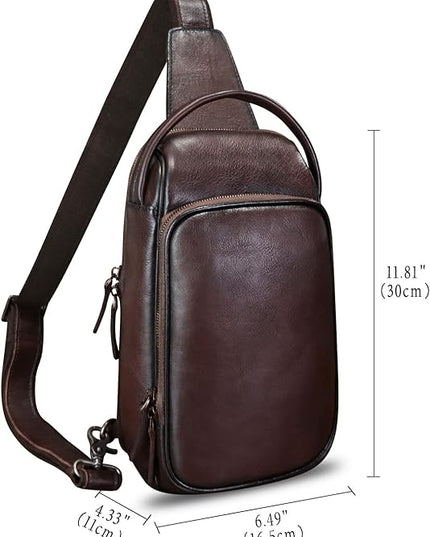 Genuine Leather Sling Bag Retro Crossbody Backpack Handmade Chest Shoulder Hiking Daypack Fanny Purse