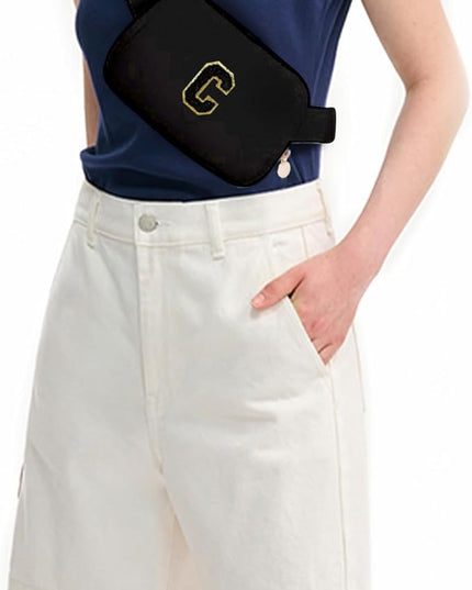 Uygafly Personalized Belt Bag for Women Girls - Fashion Mini Waist Packs with Adjustable Strap - Trendy Travel Fanny Pack Crossbody Bags with Initial Letter - Teen Gifts | Black,Black C