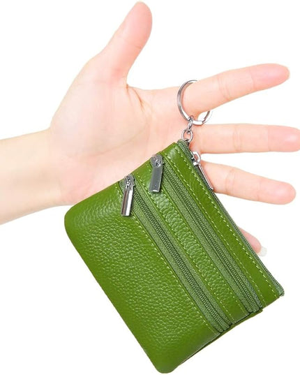Women's Genuine Leather Coin Purse Mini Pouch Change Wallet with Keychain