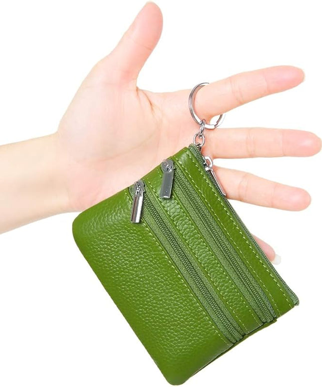 Women's Genuine Leather Coin Purse Mini Pouch Change Wallet with Keychain