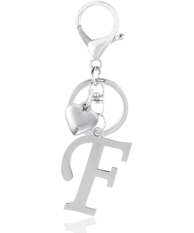 A-Z Heart Initial Letter Keychain, Stainless Steel Alphabet Charm for Handbags, Gift for Women and Girls