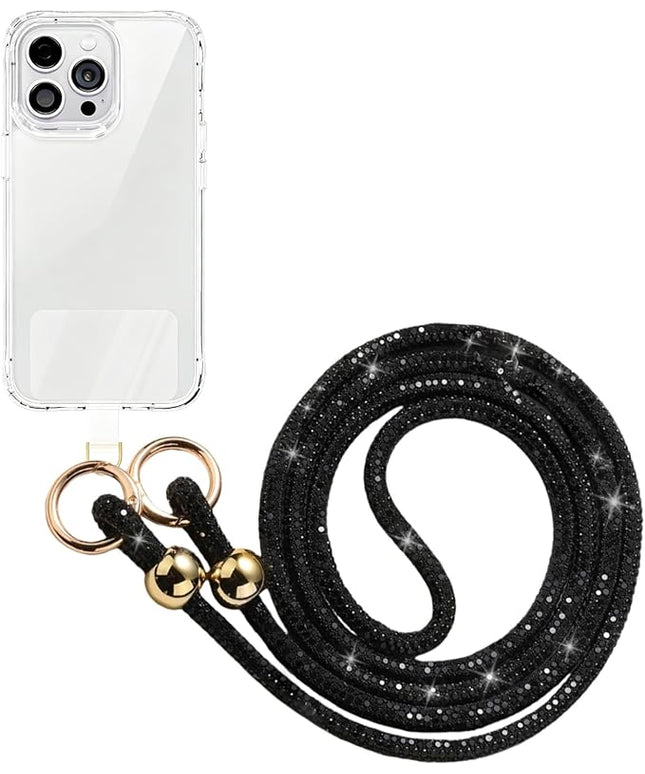 Crystal Phone Lanyard for Women Sparkling Crossbody Phone Strap with Full Rhinestone Bling Anti-Theft Phone Strap