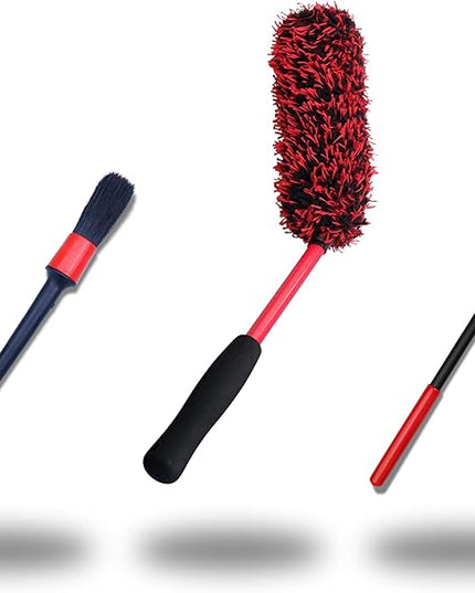 Angled Wheel Brush Kit 3 Pack- Angled Microfiber Wheel Brush, Wheel Barrel Brush, Detailing Brush Scratch Free Calipers Woolies Spoke Brush Cleans Brake Dust from Barrels& Hard to Reach Areas