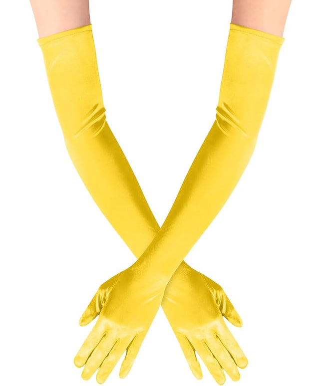 Lansian Long Opera Party Gloves for Women 1920s 20s Satin Gloves Costumes Elbow Length Bridal Evening Dress, 21 inches