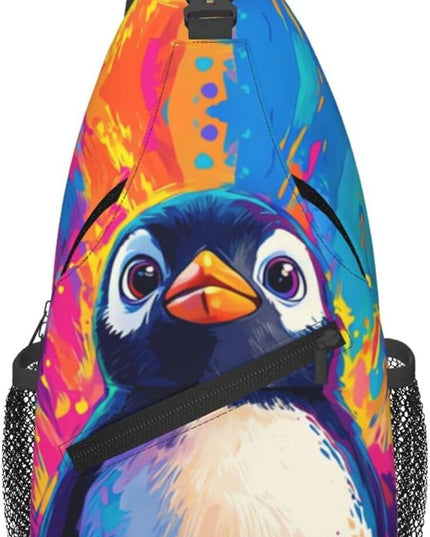 Animal Face Sling Bag Crossbody Bags Chest Bag Backpack for Travel Running and Hiking for Men Women Colorful Penguin