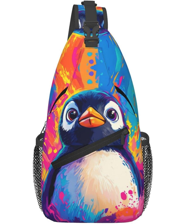 Animal Face Sling Bag Crossbody Bags Chest Bag Backpack for Travel Running and Hiking for Men Women Colorful Penguin