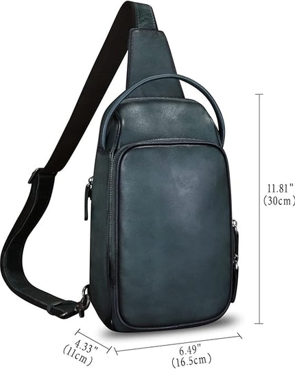Genuine Leather Sling Bag Retro Crossbody Backpack Handmade Chest Shoulder Hiking Daypack Fanny Purse