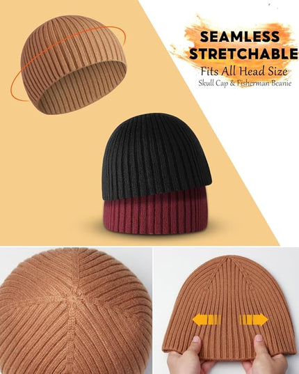 Heniho Winter Wool Beanies for Men Women, Warm Plain Toboggan Hats Ski Running Knit Skull Cap