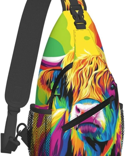 Animal Face Sling Bag Crossbody Bags Chest Bag Backpack for Travel Running and Hiking for Men Women Colorful Yak