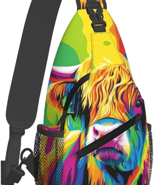 Animal Face Sling Bag Crossbody Bags Chest Bag Backpack for Travel Running and Hiking for Men Women Colorful Yak
