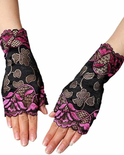 Women's Short Lace Gloves Fingerless for Driving Wedding Wrist Length Bridal Prom Gloves