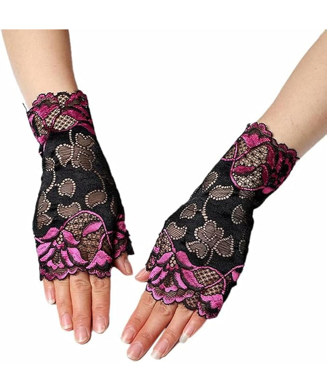 Women's Short Lace Gloves Fingerless for Driving Wedding Wrist Length Bridal Prom Gloves
