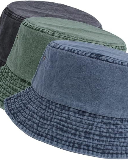 kozinu Washed Cotton Bucket Hats Packable Summer Outdoor Cap Travel Beach Sun Hat Plain Colors for Men Women