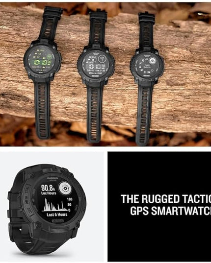 Wearable4U Garmin Instinct 3 Tactical Edition, Solar Charging Display, 50mm, Rugged Outdoor GPS Smartwatch, Applied Ballistics Support, LED Flashlight, Multi-Band GPS White Earbuds Bundle