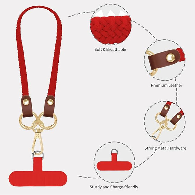 Stretchy Phone Lanyard Tether, 2 Pack Phone Leash Anti-theft Phone Strap for Anti-drop Outdoor Hiking Cycling Climbing Universal for Most Cell Phones, Red
