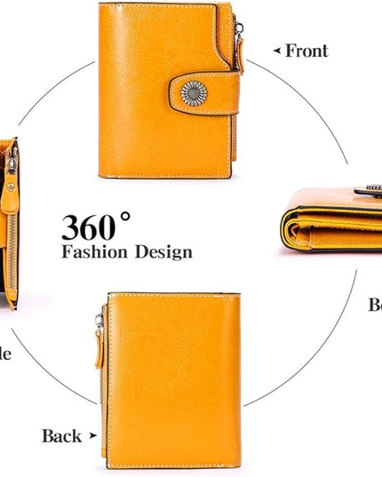 FALAN MULE Genuine Leather Small Wallet for Women, RFID Blocking, Compact Size, Yellow