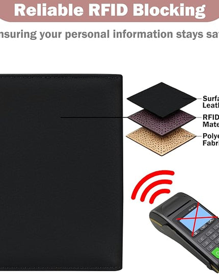 HOTCOOL Passport Holder Travel Essentials Airplane & Cruise Essentials Ship Leather Wallet Cover Case RFID Blocking Women & Men Vacation Travel Accessories Gifts Deals, Litchi - Black