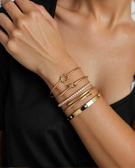 18 K Gold Plated Love Bangle Bracelet Stack Cuff Jewelry for Women Jewelry Set for Women Gift with Box