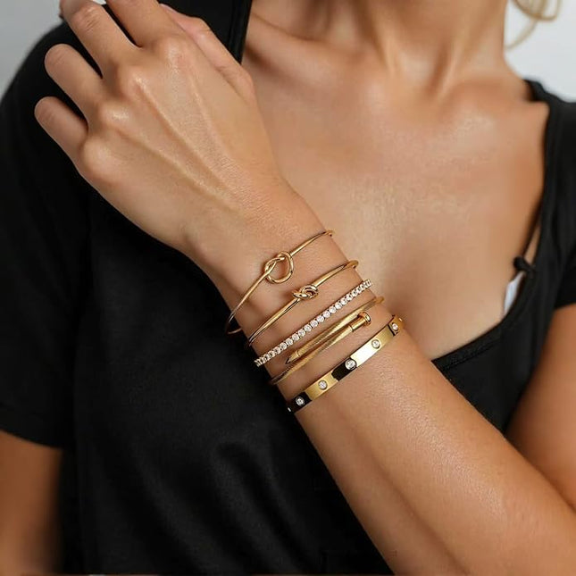 18 K Gold Plated Love Bangle Bracelet Stack Cuff Jewelry for Women Jewelry Set for Women Gift with Box