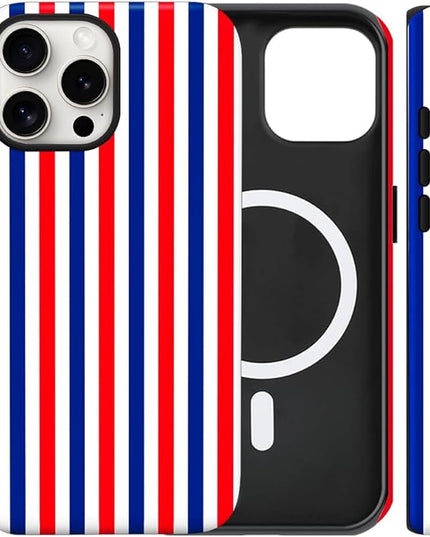Magnetic for iPhone 11 Case Cute Stripes Phone Case, Shockproof Slim TPU and Hard PC Protective Phone Cover Compatible with MagSafe Designed for Women Girls, Red and Blue