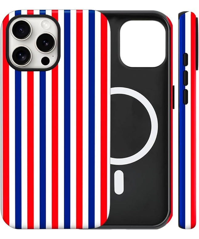Magnetic for iPhone 13 Pro Case Cute Stripes Phone Case, Shockproof Slim TPU and Hard PC Protective Phone Cover Compatible with MagSafe Designed for Women Girls, Red and Blue
