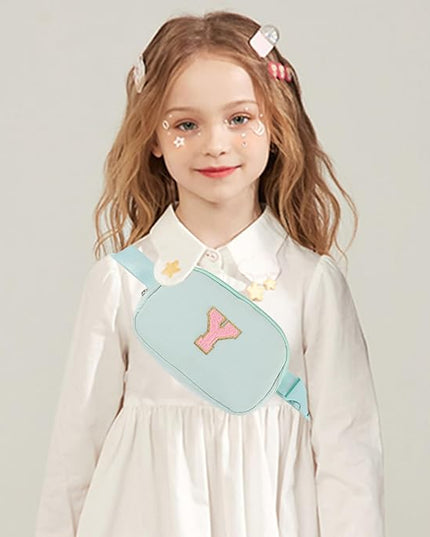 Glratn Initial Letter Fanny Pack for Girls,Patch Belt Bag,Toddler Crossbody Bags，Gifts for 3 4 5 6 7 8 9 10 11 12 Year Old Teens Kids,Christmas Graduation Gifts for Teen Girls ，(Light green-R)
