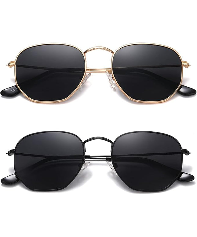 MEETSUN Polarized Hexagon Sunglasses for Women Men Polygon Square Sun Glasses UV400 Protection Metal Frame