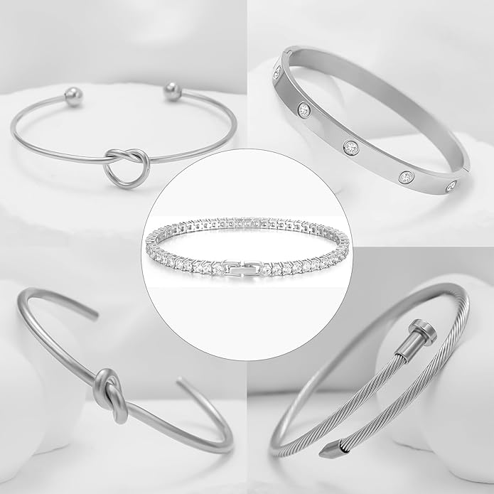 18 K Gold Plated Love Bangle Bracelet Stack Cuff Jewelry for Women Jewelry Set for Women Gift with Box